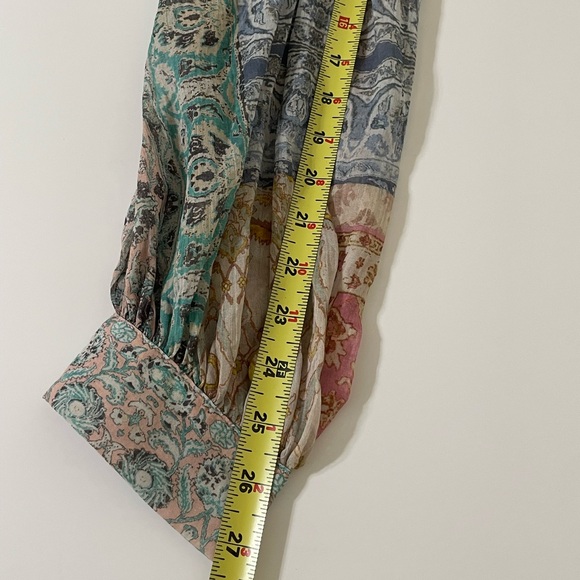 New Olivaceous Boho Semi-sheer Faded Patchwork Button Down Blouse Large - Picture 8 of 10